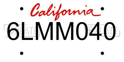 6LMM040 California License Plate