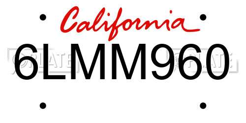6LMM960 California License Plate
