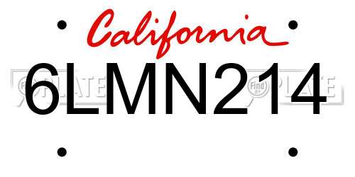 6LMN214 California License Plate