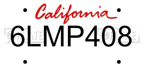 6LMP408 California License Plate