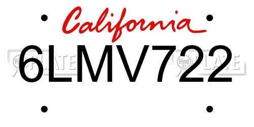 6LMV722 California License Plate