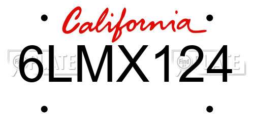 6LMX124 California License Plate