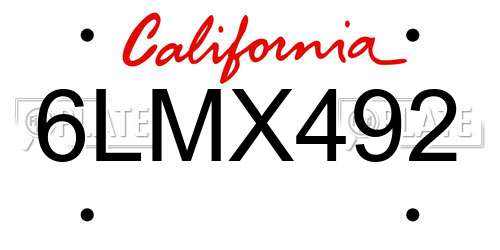 6LMX492 California License Plate