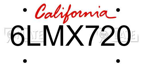 6LMX720 California License Plate