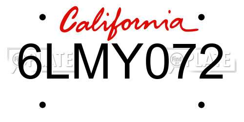 6LMY072 California License Plate