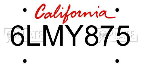 6LMY875 California License Plate