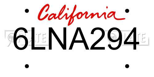 6LNA294 California License Plate