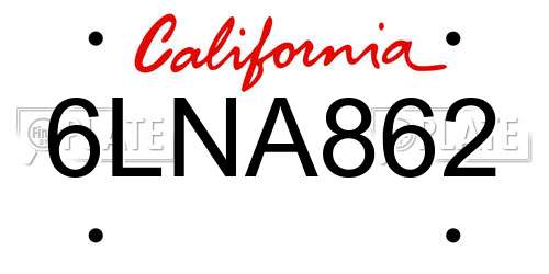 6LNA862 California License Plate