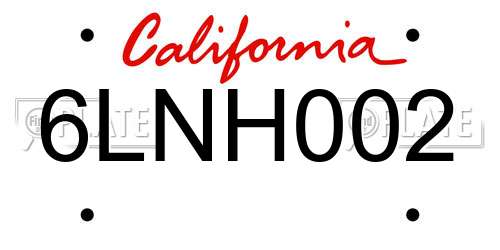 6LNH002 California License Plate