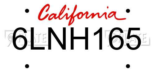 6LNH165 California License Plate