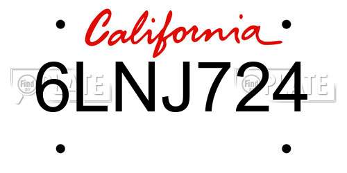 6LNJ724 California License Plate