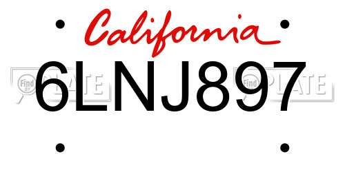 6LNJ897 California License Plate