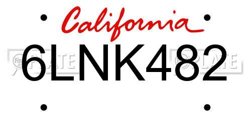 6LNK482 California License Plate