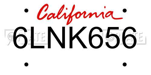 6LNK656 California License Plate