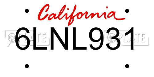 6LNL931 California License Plate