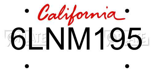6LNM195 California License Plate