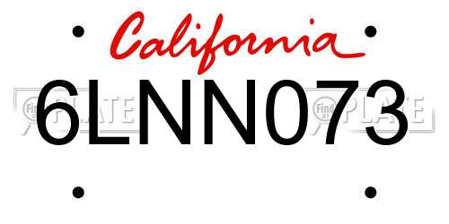 6LNN073 California License Plate