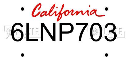 6LNP703 California License Plate