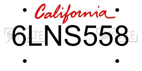 6LNS558 California License Plate