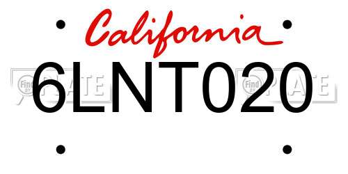 6LNT020 California License Plate