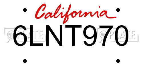 6LNT970 California License Plate