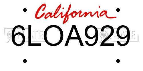 6LOA929 California License Plate
