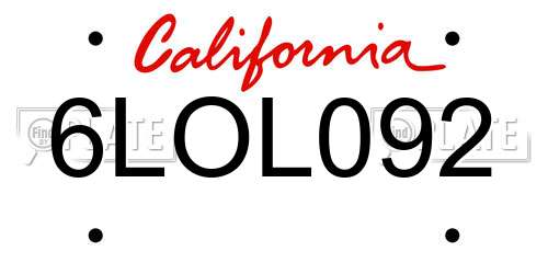 6LOL092 California License Plate