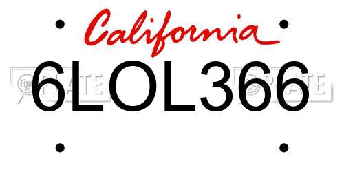 6LOL366 California License Plate