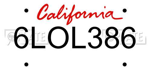6LOL386 California License Plate