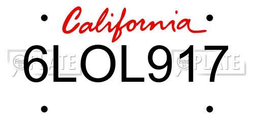 6LOL917 California License Plate