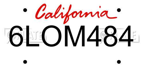 6LOM484 California License Plate
