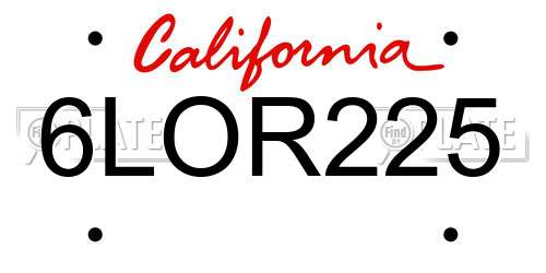 6LOR225 California License Plate