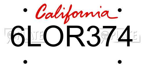 6LOR374 California License Plate