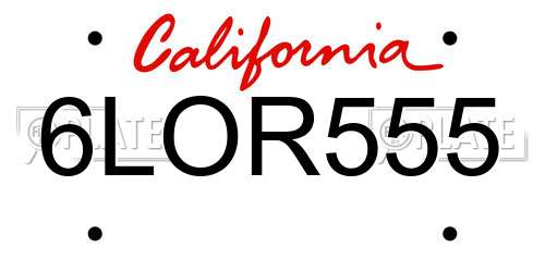6LOR555 California License Plate