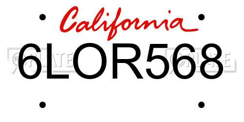 6LOR568 California License Plate