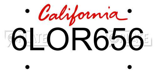 6LOR656 California License Plate