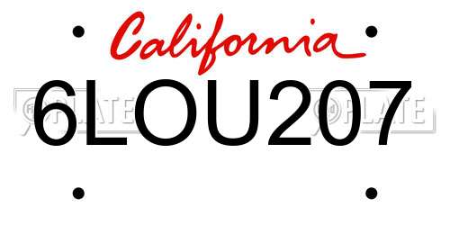 6LOU207 California License Plate