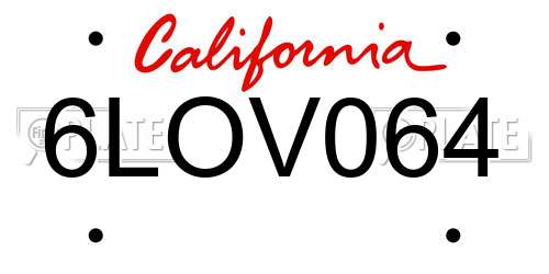 6LOV064 California License Plate