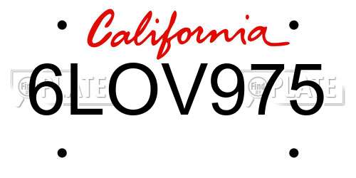 6LOV975 California License Plate
