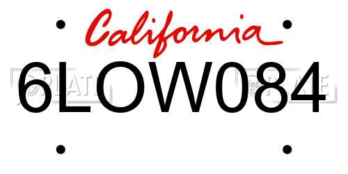 6LOW084 California License Plate