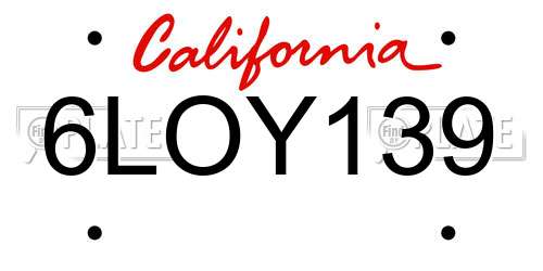 6LOY139 California License Plate