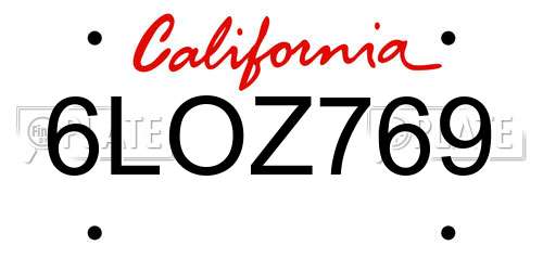 6LOZ769 California License Plate