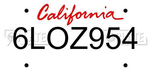 6LOZ954 California License Plate