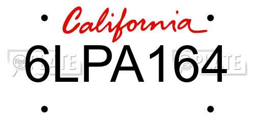 6LPA164 California License Plate