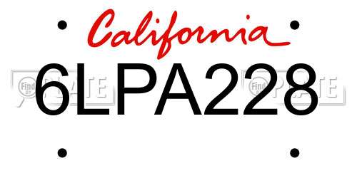 6LPA228 California License Plate