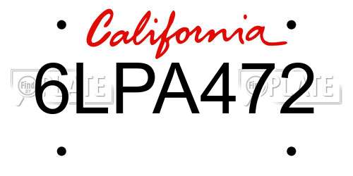 6LPA472 California License Plate