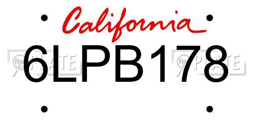 6LPB178 California License Plate
