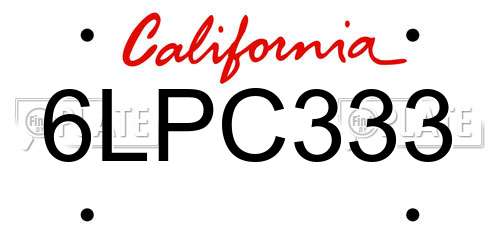 6LPC333 California License Plate
