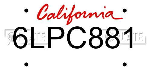 6LPC881 California License Plate