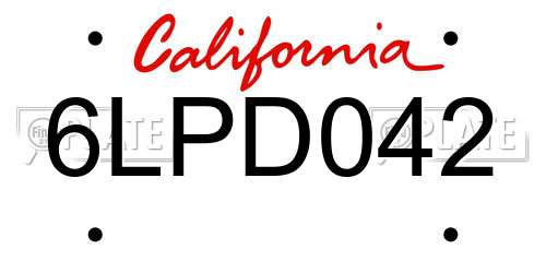 6LPD042 California License Plate
